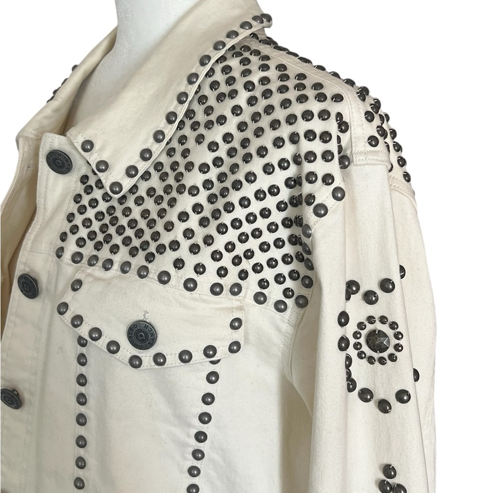 Double D Ranch Cream Denim Jacket with Black Stud Patterns - Picture 6 of 9